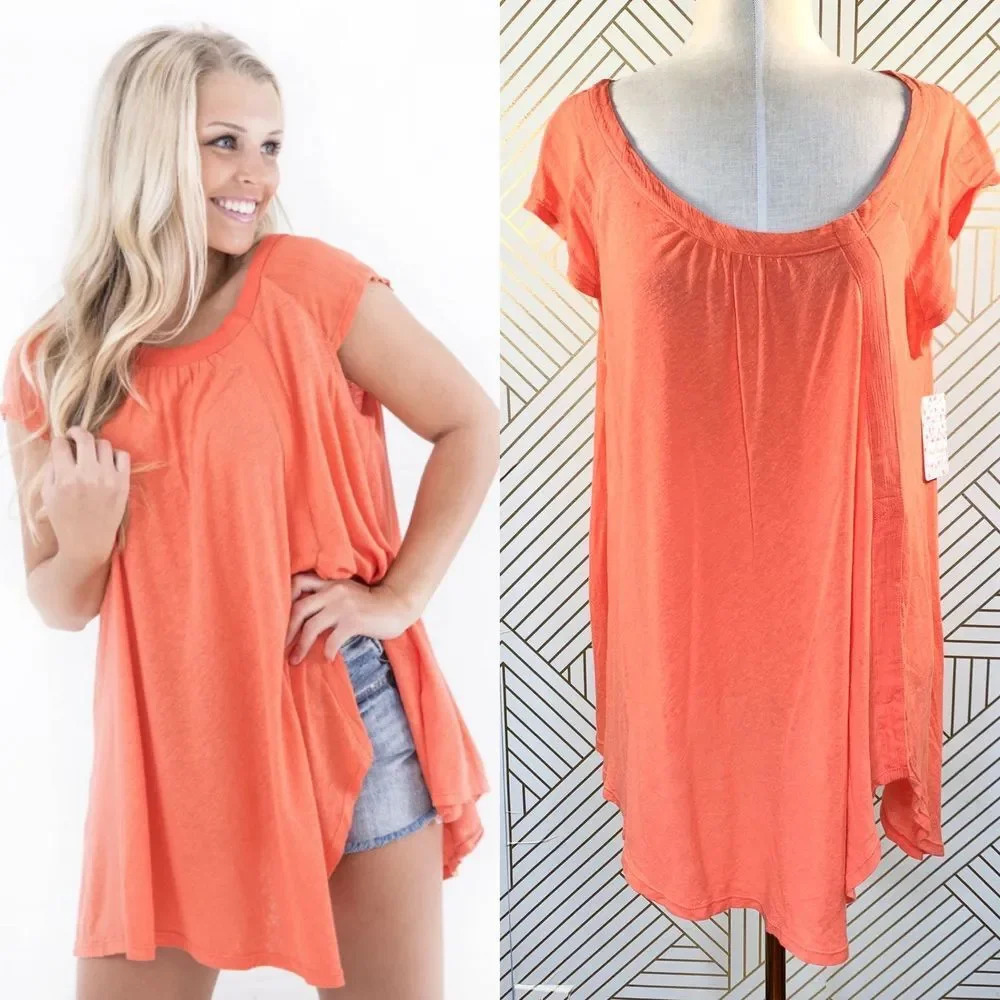 Free People Keep it Casual Tee in Coral Coast